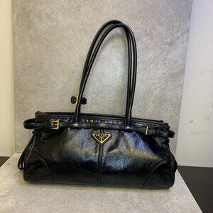 PRADA BONNIE MEDIUM LEATHER HANDBAG BLACK EXCELLENT